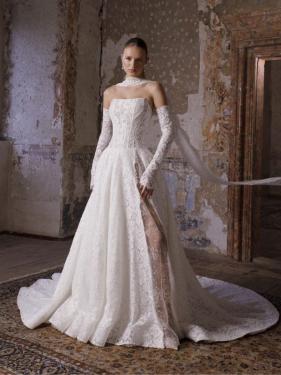 Agnieszka Swiatly - Couture Spitzenärmel Brautkleid Applikationen Extravangt Hochzeitskleid - Hänsel & Gretel 