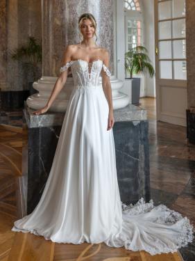 Diane Legrand - Vintage Brautkleid, Spitzentop, glatter Rock, Off-Shoulder Träger - Hänsel & Gretel