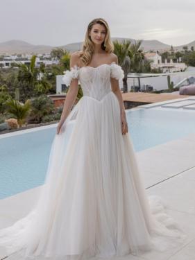 Diane Legrand - A-Linien Brautkleid, Tüll, Off-Shoulder träger, Blumenapplikationen, Schleppe  - Hänsel & Gretel