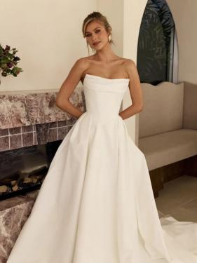 MWL - A-Linien Cleanchic Brautkleid, Corsage, Basque Waist, abnehmbare Ärmel, Schleppe, Knopfleiste - Hänsel & Gretel