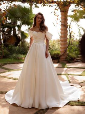 Milan Bridal - A-Linien Cleanchic Brautkleid, Off-Shoulder Ärmel, Schleppe  - Hänsel & Gretel