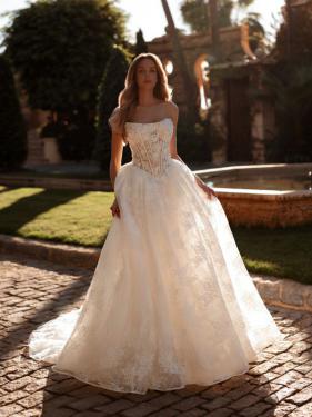 Milan Bridal - A-Linien Brautkleid, Blumenmuster, 3D Blüten, Schleppe - Hänsel & Gretel