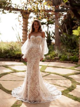 Milan Bridal - Fitflair Brautkleid, Blumenmuster, abnehmbare Ärmel, Corsagentop, Schleppe  - Hänsel & Gretel
