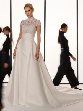 Rosa Clara - Cleanchic Brautkleid, A-Linie, Cup-Ärmel, Spitzentop - Hänsel & Gretel
