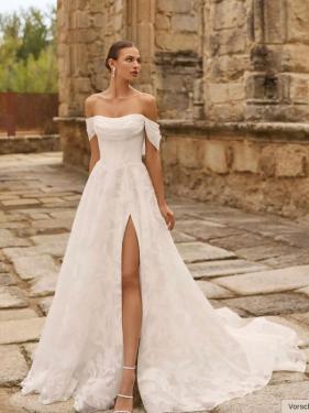 Rosa Clara - Cleanchic Brautkleid, A-Linie, Schleppe, Off Shoulder Ärmel - Hänsel & Gretel
