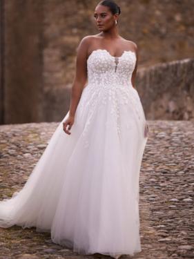 Tres Chic - Curvy Brautkleid, A-Linie, Blumenmuster, Schleppe, trägerlos - Hänsel & Gretel