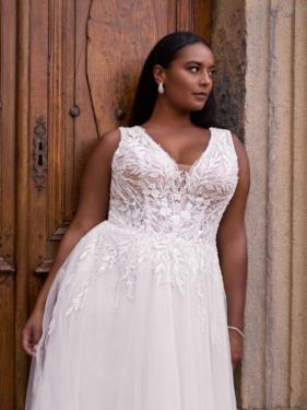 Tres Chic - Curvy Brautkleid, A-Linie, Blumenmuster, Schleppe - Hänsel & Gretel